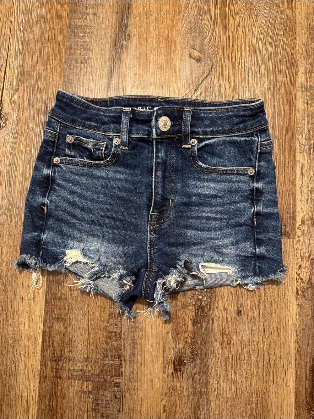 American Eagle Outfitters Dark Blue Distressed Denim Shorts Size 00